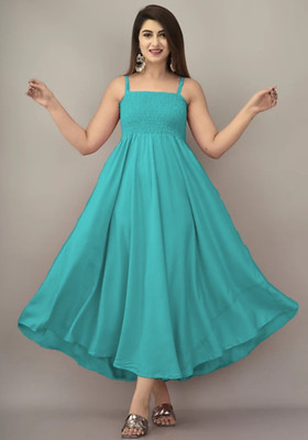 Kaircollection Women Fit and Flare Dark Green Maxi/Full Length Dress