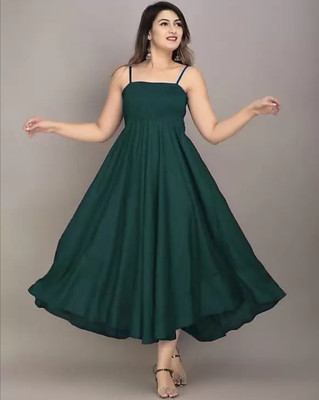 Kaircollection Women Fit and Flare Dark Green Maxi/Full Length Dress