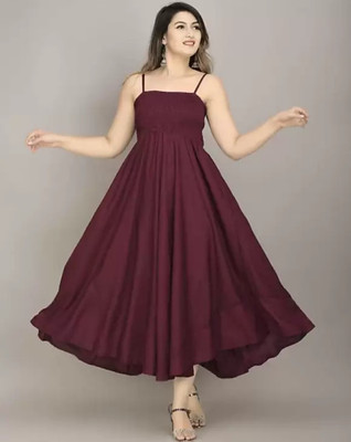 kair Women Fit and Flare Maroon Maxi/Full Length Dress