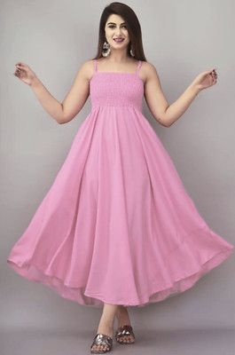 Kaircollection Women Fit and Flare Pink Maxi/Full Length Dress