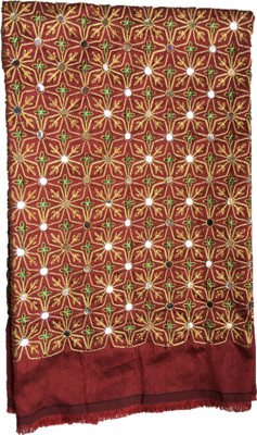 Shantuba textiles Embroidered Banarasi Silk Blend Saree(Maroon)