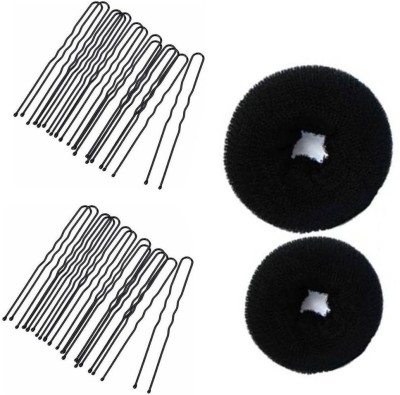 Sharum Crafts 20 Juda Pin and 2 Hair Donut Hair Accessory Set(Black)