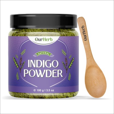 OurHerb Pure & Natural Indigo Powder for Black Hair Colour with Wooden Spoon -100g|3.5Oz(100 g)