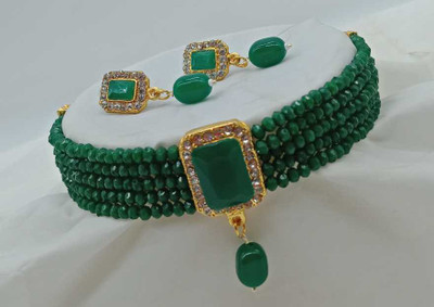 White pearl Alloy Gold-plated Green Jewellery Set(Pack of 1)