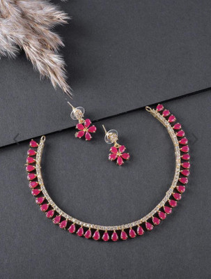 prem Brass Gold-plated Red Jewellery Set(Pack of 1)