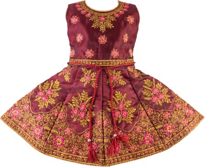 WOKIDS Girls Midi/Knee Length Party Dress(Maroon, Sleeveless)