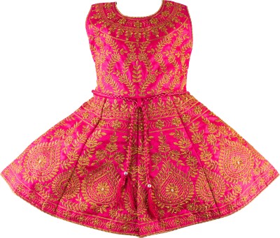 SARDARDRESSES Girls Midi/Knee Length Party Dress(Pink, Sleeveless)