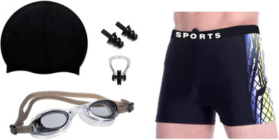 THE MORNING PLAY BOYS & MEN SWIMMING COSTUME (26in-30IN) GOGGLE CAP 2 EARPLUG NOSE CLIP Swimming Kit