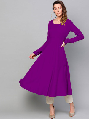 ZYXA Women Solid Anarkali Kurta(Purple)