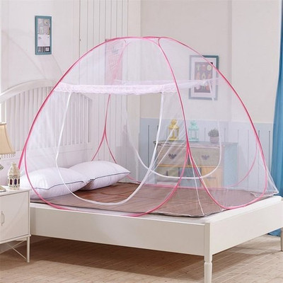 GROW MORE Polyester Adults Washable Mosquito Net Polyester Adults Foldable for DOUBLE Bed Mosquito Net pink Mosquito Net(White, Pink, Bed Box)
