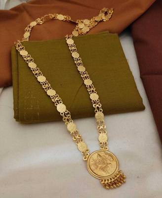 PJY 30 inch Laxmi Coin Real Gold Look Chain Pendant Necklace Jewellery for Women Gold-plated Plated Brass Chain