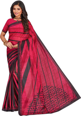 Jevi Prints Printed, Striped Patola Pure Cotton Saree(Pink)