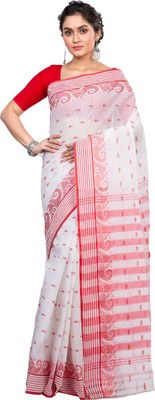 GitAsit Woven Tant Pure Cotton Saree(White)