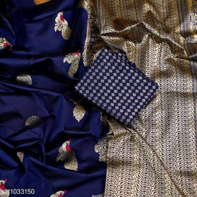 Ashopalav Sarees Woven Banarasi Silk Blend Saree(Blue)