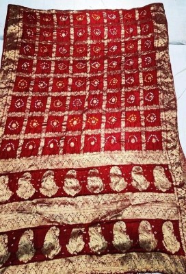 Stylish Sarees Printed, Checkered Bandhani Jacquard, Art Silk Saree(Red)