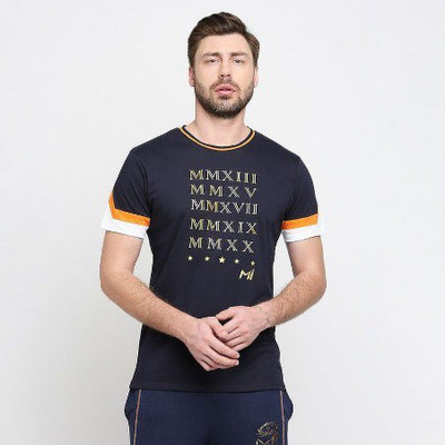 FanCode-MI Solid Men Round Neck Navy Blue T-Shirt