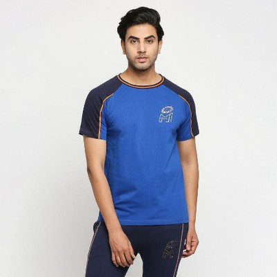 FanCode-MI Solid Men Round Neck Blue T-Shirt
