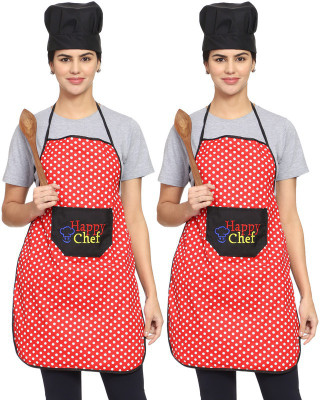 Whitewrap Polyester Chef's Apron - Free Size(Red, Pack of 2)