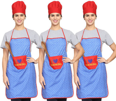 Whitewrap Polyester Chef's Apron - Free Size(Blue, Pack of 3)