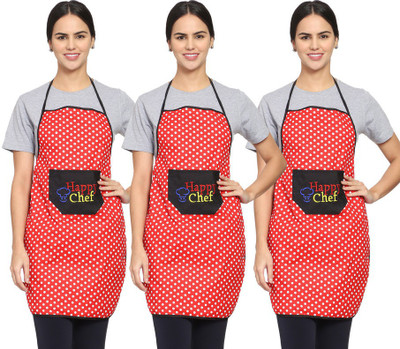 Whitewrap Polyester Chef's Apron - Free Size(Red, Pack of 3)