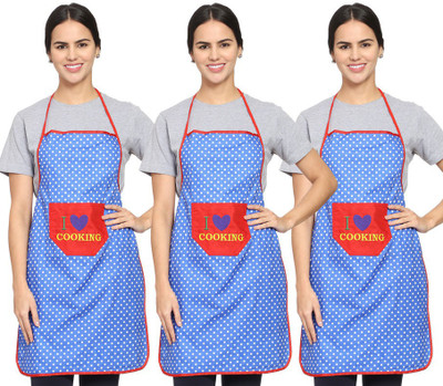 Whitewrap Polyester Chef's Apron - Free Size(Blue, Pack of 3)
