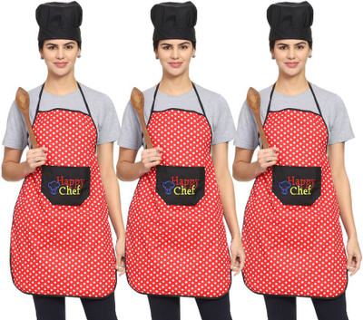 Whitewrap Polyester Chef's Apron - Free Size(Red, Pack of 3)