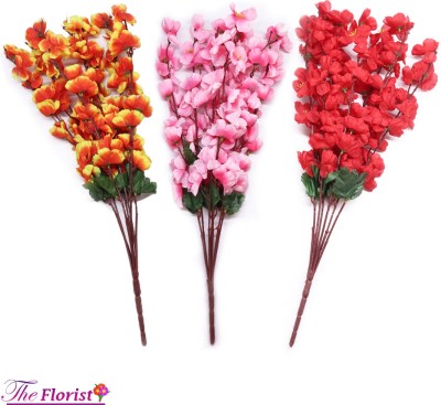The Florist Orange, Pink, Red Orchids Artificial Flower(22 inch, Pack of 3, Flower Bunch)
