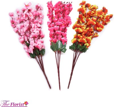 The Florist Maroon, Pink, Orange Orchids Artificial Flower(22 inch, Pack of 3, Flower Bunch)