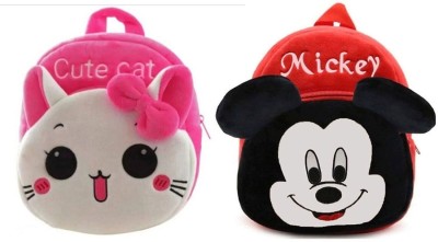 IUGA Cute Cat & Mickey Soft Toy School Bags for Kids Plush Bag School Bag(Black, 11 L)