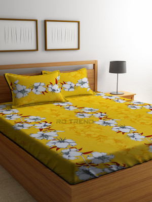 RD TREND 180 TC Cotton King Printed Fitted (Elastic) Bedsheet(Pack of 1, Yellow)