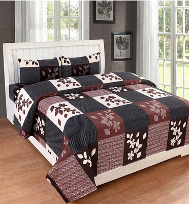 RADHERADHE Polycotton Double Flat 104 TC Printed Bedsheet(Pack of 1, Brown)