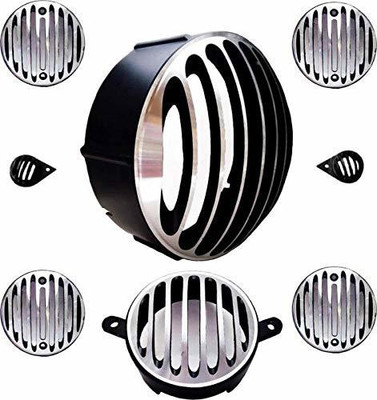WHEETOYKART CB-350 Heavy Metal Head light Grill Bike Headlight Grill(Black, Silver)