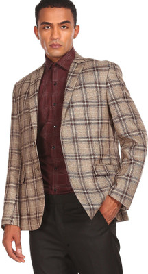 ARROW Checkered Single Breasted Casual Men Blazer(Beige)