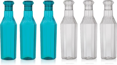 AVAIKSA Premium Aquastar Fridge Water Bottles Set Of 6 For Gym, Office, Home ( 6 PC ) 1000 ml Bottle(Pack of 6, Blue, Grey, PET)