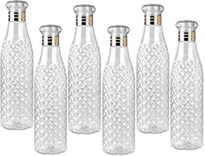 SAISWAR Water Bottle Fridge Home n Office, Transparent 1000ml (Crystal Diamond Set of 6) 1000 ml Bottle(Pack of 6, Multicolor, Plastic)