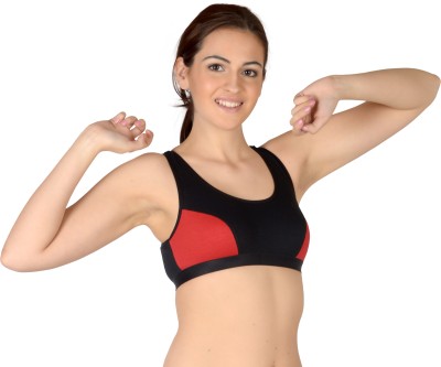 Selfcare Women Cotton Blend Sports Bra Women Sports Non Padded Bra(Red, Black)