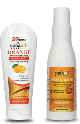 Subaxo Herbal Orange Face Wash 120 ml And Herbal Honey & Almond Body Lotion 200 ml(2 Items in the set)