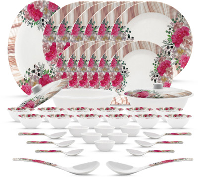 WCSE Pack of 43 Melamin present City gold pink rose printed premium quality Round shape Dinner Set(White)