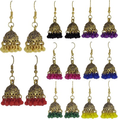 Weariton Beautiful Oxidised Navaratri Fancy Stylish Party Wear Ethnic Jhumka Afgani Combo Beads German Silver, Brass, Metal, Enamel, Plastic Jhumki Earring, Earring Set, Drops & Danglers