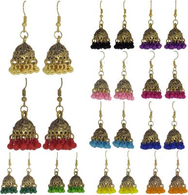 Weariton Beautiful Oxidised Navaratri Fancy Stylish Party Wear Ethnic Jhumka Afgani Combo Beads German Silver, Brass, Metal, Enamel, Plastic Jhumki Earring, Earring Set, Drops & Danglers