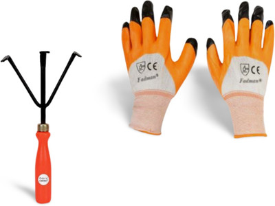 FADMAN HAND TOOL FOR HOME QUALITY GARDENING | CULTIVATOR / HAND RAKE | GLOVES | Garden Tool Kit(2 Tools)