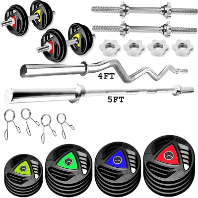 HACKERX 40 kg (2.5kgx4 + 5kgx6) Rubber Plates 4 Curl 5 Straight 28mm 2 Dumbbell Rod Home Gym Combo