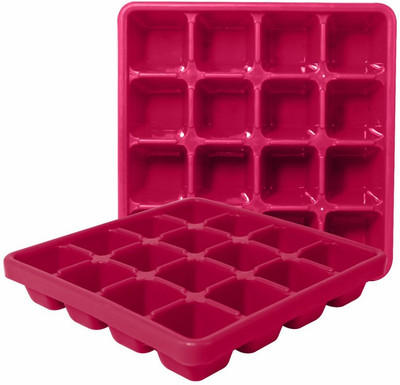 Morvi Plastic Prime 160 Ice Tray Set For Fridge, 2 pc Ice Tray 16 Cubes, Red Color Red Plastic Ice Cube Tray(Pack of2)