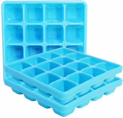 Morvi Wonder Plastic 160 Ice Tray Set For Fridge, 3 pc Ice Tray 16 Cubes, Cyan Color Blue Plastic Ice Cube Tray(Pack of3)
