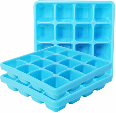 Morvi Plastic Prime 160 Ice Tray Set For Fridge, 3 pc Ice Tray 16 Cubes, Cyan Color Blue Plastic Ice Cube Tray(Pack of3)