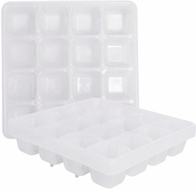 Morvi Wonder Plastic 160 Ice Tray Set For Fridge, 2 pc, 16 Cubes, Transparent Color White Plastic Ice Cube Tray(Pack of2)
