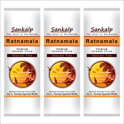 Sankalp Ratnamala Incense Sticks - Agarbatti | Pack of 3 x 100gm | 3 x 66 Sticks | Natural Fragrance(66 Units, Set of 3)