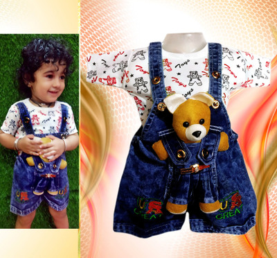 HENCY Dungaree For Baby Boys & Baby Girls Casual Printed, Applique Denim(Blue, Pack of 1)