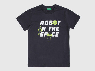 United Colors of Benetton Boys Typography Pure Cotton Regular T Shirt(Black, Pack of 1)
