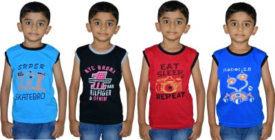 Soft Apparels Boys Typography Pure Cotton T Shirt(Multicolor, Pack of 4)